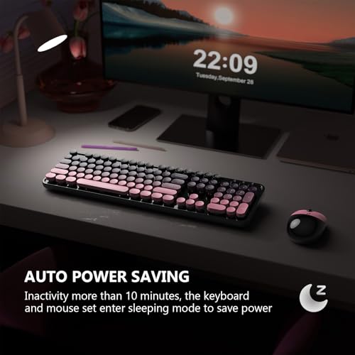 Image of MOFII Wireless Keyboard and Mouse Combo, 2.4 GHz Full-Size Retro Round Keyboard and Mouse, Plug and Play, 8 Multimedia & Shortcut Keys for Mac, Windows, Laptop /Desktop /PC - Pink Gradient