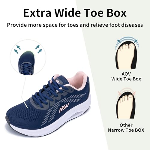 Image of AOV Wide Toe Box Shoes Women Arch Support Walking Shoes Plantar Fasciitis Orthotic Tennis Sneakers