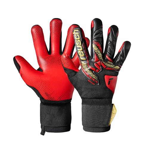 Reusch Attrakt Gold X Glueprint Goalkeeper Gloves, Safety Black/Gold/Fiery Red, Size 11