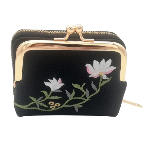 Vintage Credit Card Holder Cute Flower Coin Purse Kiss-lock Women Wallet Pouch Female Ladies Girls Clutch for Birthday Valentine's Day