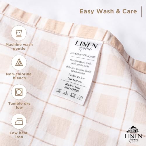 Image of Linen Home 100% Cotton Printed Percale Sheets Cal King Size, Polka Beige