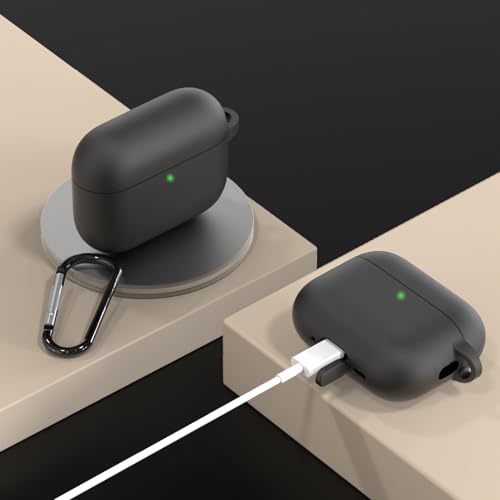 Image of Sounce Earphone Case Cover Compatible with Airpods Pro 3 / 3rd Generation TWS Soft Silicone Skin Case Cover Shock Absorbing Protective Case with Keychain [Front LED Visible] - Black