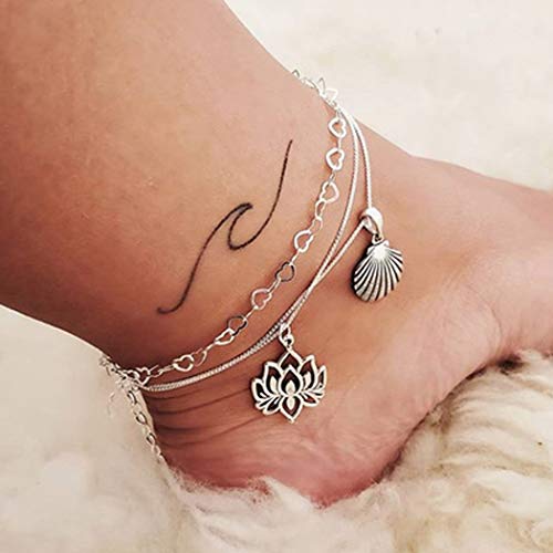 Preisvergleich Produktbild Jovono Mehrschichtige Fußkettchen Scallop Lotus Fußkettchen Armbänder Fashion Beach Foot Jewelry mit Herz für Frauen und Mädchen (Silber)