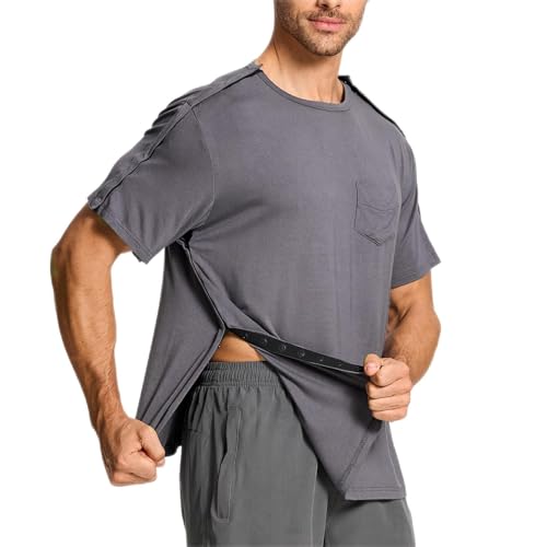 Post Shoulder Surgery Shirts, Men's Short Sleeve Shirt with Premium Snap, Chemo Clothing, Rotator Cuff Clothing After Surgery