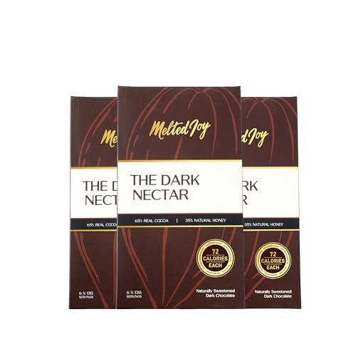 Image of Melted Joy The Dark Nectar | 72 Calorie Dark Chocolate Squares - Portion Sized for Fat Loss | Naturally Sweetened with Honey | Pack of 6 (Set of 3)