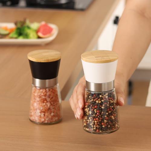 Image of Marve Stainless Steel Salt and Pepper Grinder with Adjustable Coarseness with 5 Grinding Level Black Pepper Mill Grinder Shaker Stainless Steel Lid Adjustable Coarseness (Model A) | Adjustable Coarse Salt and Pepper Mills Refillable Ceramic Burr Kitchen Gift