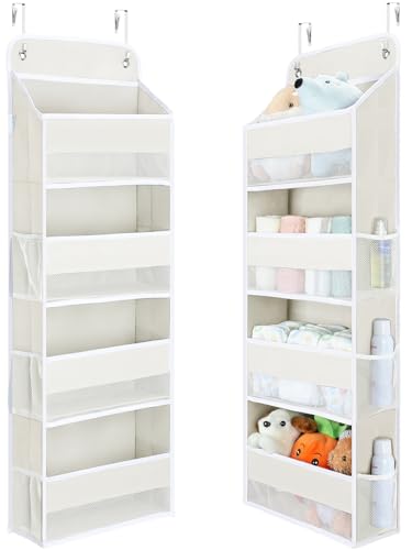 Image of Yecaye Over the Door Organizer, 35.2lbs Load Toy Stuffed Animal Storage, Bathroom Organizers and Storage for Nursery Newborn Baby Essential Stuff Dorm Room Essentials, Cream White 4 Tier