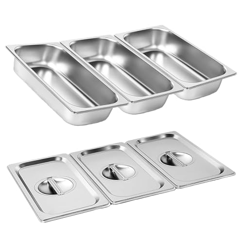 YIOUMLY Plat Four Rectangulaire 3x Bac Inox Avec Couvercle - 3L - 32.5 x 17.5 x 6.5cm, Robuste, Durable et Facile à Nettoyer, Adapté aux Fours et Réfrigérateurs de...