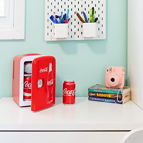 Coca-Cola-Mini-Fridge-4-Liter6-Can-Portable-FridgeMini-Cooler-Refrigerator-for-Food-Beverages-Drinks-Cosmetics-Skincare-For-Home-Bedroom-Office-Dorm-Car-Boat-AC-DC-Plugs-Included-Red-Coke-Bottle