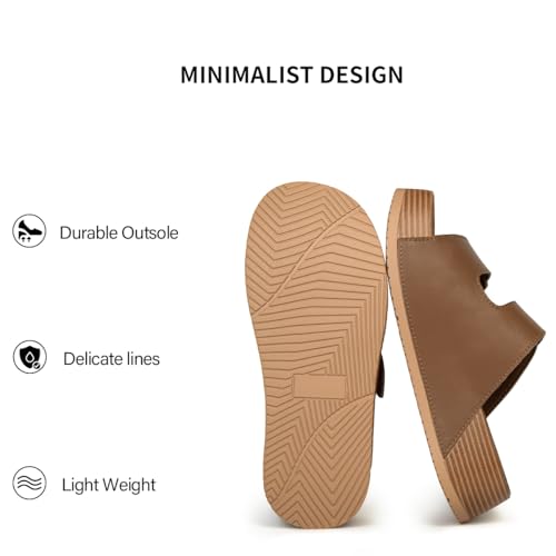 Image of Platform Sandals Women Genuine Leather Slip-on Beach Slide Buckle Comfortable Sandals with Memory Foam Soft Lining and Open Toe Low Wedges