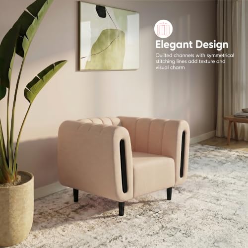 Image of Interio by Godrej Sofa Paramount 1 Seater Fabric Sofa for Living Room, 1-Year Warranty, Solid Wood, Beige