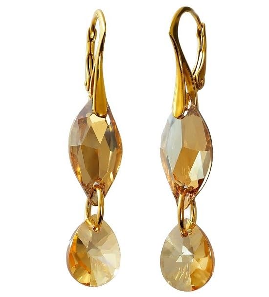 Pendientes colgante hoja de oro 24K antial&eacute;rgicos de plata esterlina pura