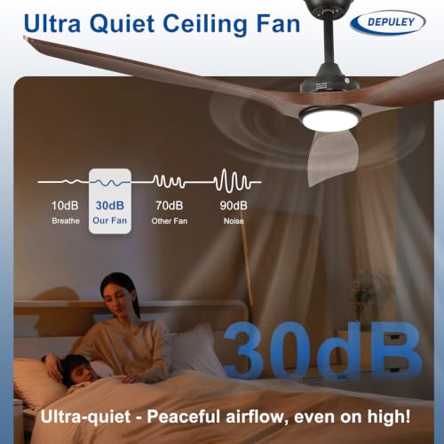 Image of Depuley 60-Inch Ceiling Fan with Light: Walnut 3 Blade Outdoor Fans for Patios - Dimmable Indoor Fan with Remote Control Living Room Fandelier Ceiling Fans Ultra Quiet DC Motor Reversible 6 Speed