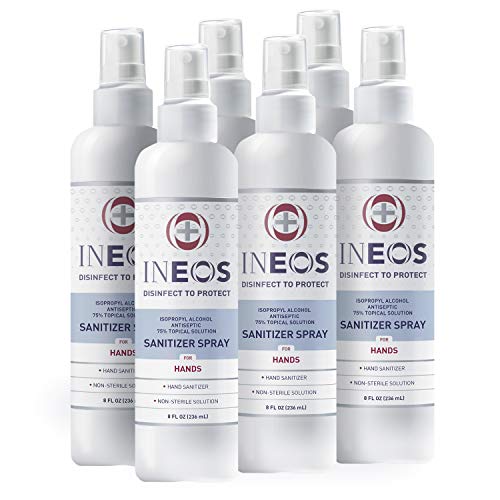 INEOS Hygienics Hand Sanitizer Spray, with 75% Isopropyl Alcohol, 8 oz (6 Pack)