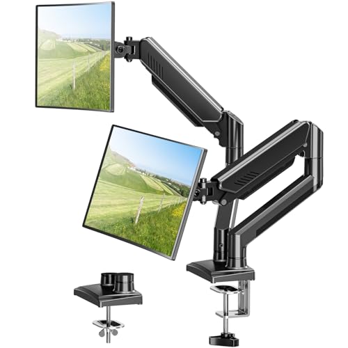 Soporte de monitor doble ergonómico ELIVED con pistón a gas para optimizar espacio en tu oficina