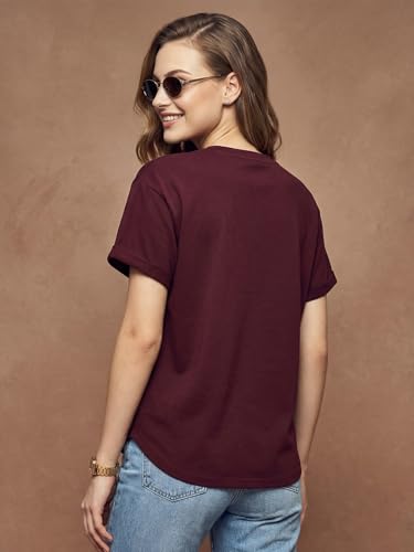 Image of JUNEBERRY Pure 100% Cotton Oversized Loose Fit Drop Shoulder Round Neck Boyfriend Fit Solid Half Sleeves T-Shirt for Women & Girls (Sizes: S to 2XL)