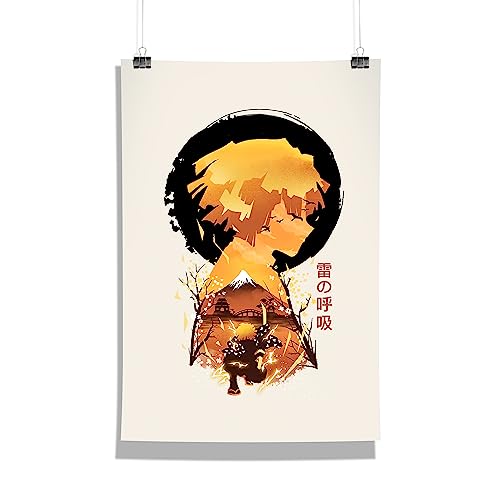 Image of MCSID RAZZ - Demon Slayer - Thunder Breather - Zenitsu Design A4 Size Poster (With Frame) - Best Gift For Demon Slayer Fans /Best Artifacts To Your Home & Decor /For Anime Fandom