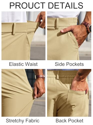 Image of Runcati Mens Stretch Golf Pants Casual Dress Pants Work Trousers | Slim Fit, Quick Dry, Lightweight, Comfy, Slacks, Pockets, Elastic Waist, Tapered, Cropped, 30 inch, 29 inch, Chino