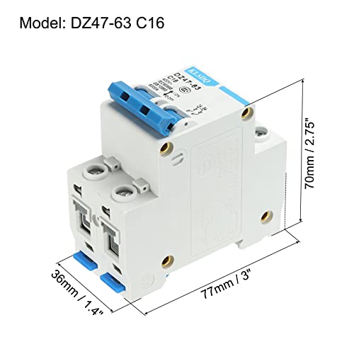 Meccanixity Miniature Circuit Breaker Low Voltage Ac 16A 400V 2 Pole Din Rail Installation Dz47-63 C16 #TOP1