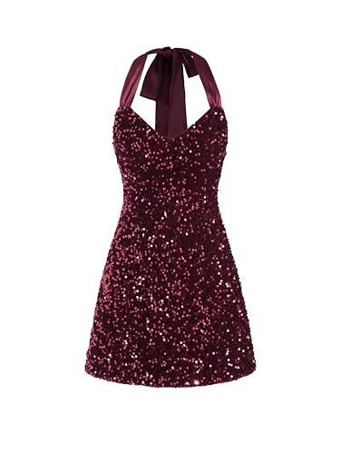 CIDER Sequin V-Neck Halter Mini Dress