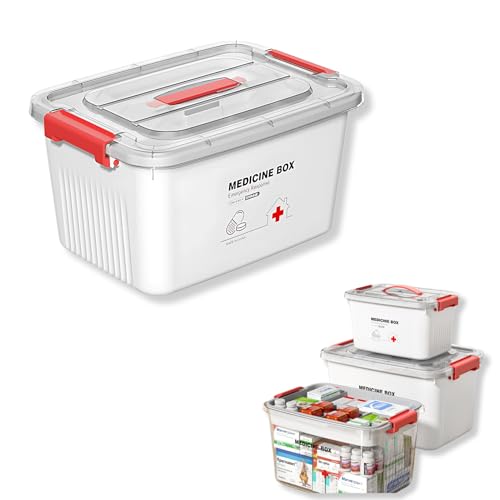 Image of HoopVool Clear Plastic Medicine Storage Box Organizer, Family Emergency Kit Portable Lockable Container for, Art Craft and Cosmetic Household Organizer (White, Medium)