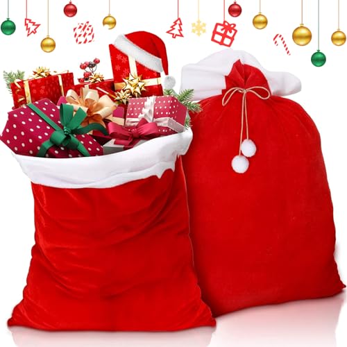 GUHAOOL Festliche Große Geschenktüten, Weihnachtssack, 2 Stück XXL Nikolaussack Weihnachtsmann, 70 x 100 cm Nikolausbeutel zum Befüllen, Goldener Samt-Weihnachtsmann Sack zum Weihnachts-Geschenken