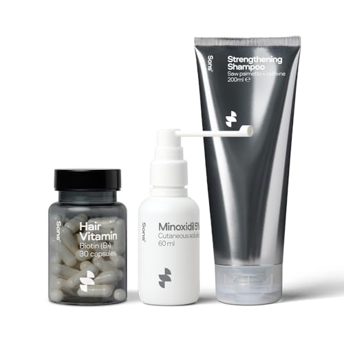 Sons Complete Hair Loss Treatment for Men. Minoxidil 5% for Hair Regrowth, Vegan Biotin for Hair, DHT Blocking & Thickening Shampoo with Citrus Scent. 1 Month Supply. Made in Europe.