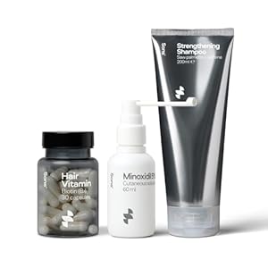 Sons Complete Hair Loss Treatment for Men. Minoxidil 5% for Hair Regrowth, Vegan Biotin for Hair, DHT Blocking & Thickening Shampoo with Citrus Scent. 1 Month Supply. Made in Europe.
