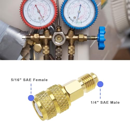Adaptadores rectos de latón R410A Gold: 1/4" macho SAE a 5/16" hembra SAE, para sistemas de aire acondicionado mini split, 2 piezas miniatura 2