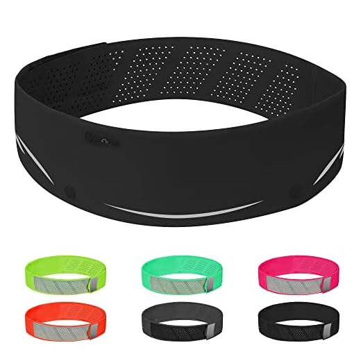 Running Belt, Fanny Pack with Straight hook Velcro, Belt Bag for Women & Men, Workout Waist Pouch for Keys Cards, Adjustable Length Flip Belt for Hiking Cycling, Cell Phone Holder for Walking (Black)