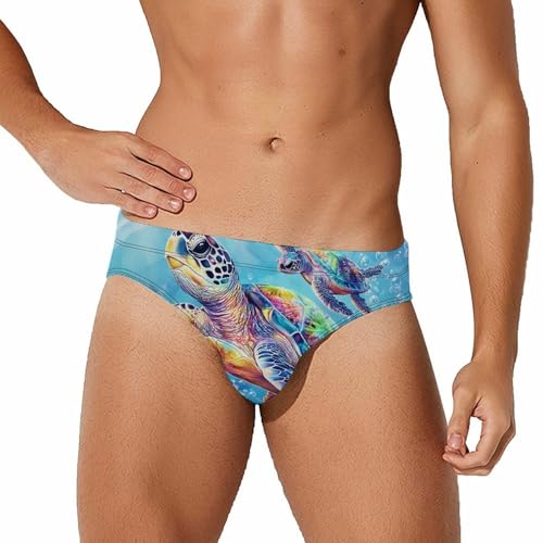 Sea Turtle Family Mens Swim Briefs Sexy Bikini Swimwear Bathing Suits Trunks