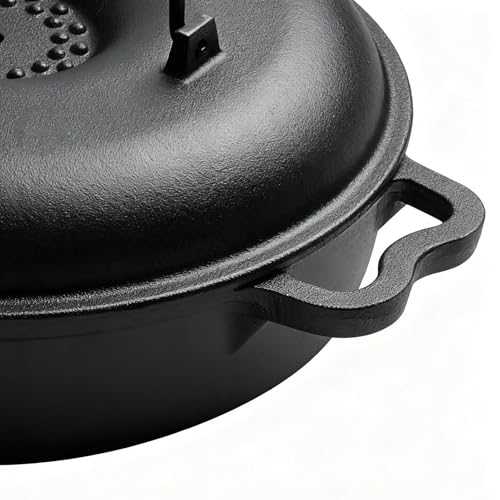 Bratpfanne | Aus Gusseisen Süßkartoffel Röster mit Clip und Handschuhen - Kochtopf - Zum Kochen, Backen, Grillen, für den Ofen, für die Heimküche, sowie für Süßkartoffeln und