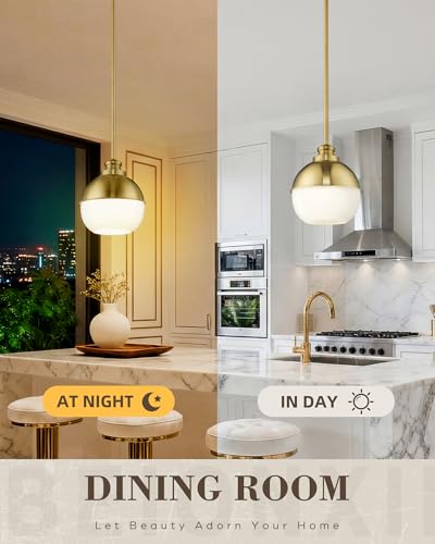 Image of Beionxii Gold Globe Pendant Lights Kitchen Island, Milk Glass Pendant Light
