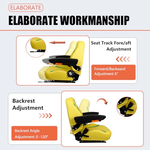 Image of Universal Tractor Seat, Zero Turn Mower Seat with Adjustable Safety Belt Armrest Backrest Micro Switch for John Deere ZTR Forklift Skid Steer Loader Telehandler Dozer Excavator