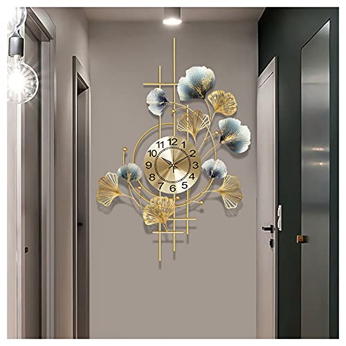 Horloges murales de salon luxe design ginkgo géante en métal tridimensionnel