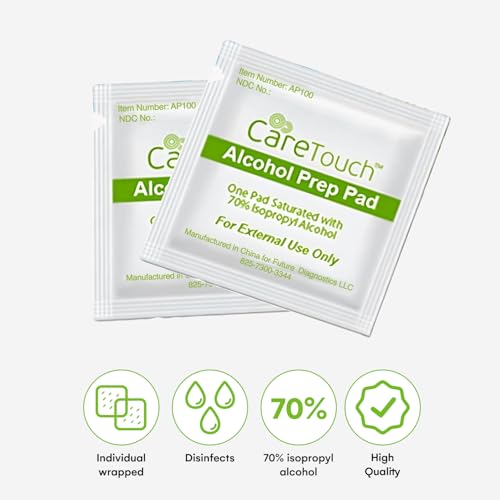 Image of Care Touch 100-Pack Alcohol Wipes - Individually Wrapped Alcohol Prep Pads with 70% Isopropyl - Sterile 2-Ply Antiseptic Swabs for First Aid Kits, Cleaning, Travel and Everyday Use