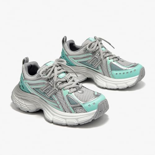 Image of BEAU TODAY Chunky Sneakers for Women, Womens Fashion Sneakers, Lightweight Leather Sneakers for Women, Comfortable Casual Lace-Up Breathable Dad Shoes