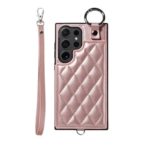 Étui de téléphone avec porte-cartes rose rose pour Samsung Galaxy S23 Ultra