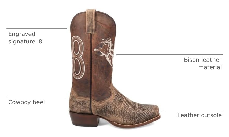 Image of Dan Post Boots Mens Mauney Embroidered Graphic Bison Pull On Square Toe Casual Boots Mid Calf - Brown