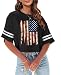 4th of July Shirts Women American Flag Crop Tops USA Patriotic T-Shirt Memorial Day Graphic Tee Tops (Black,S)