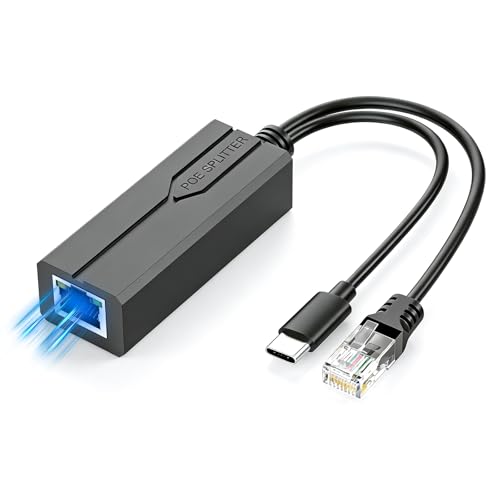 Gigabit PoE Splitter USB C 5V 2.4A Active PoE to USB C Adapter 10/100/1000Mbps High-Speed IEEE 802.3af/at Compliant Power Over Ethernet 5V USB Type C for Raspberry Pi 4/Security Cameras/HomeLab