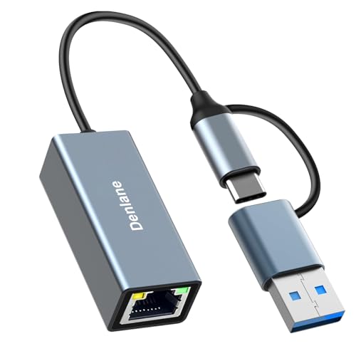 Denlane USB 3.0 to Ethernet Adapter, Ethernet to USB C Adapter 2-in-1, RJ45 Gigabit Network (1000Mbps) Hub Compatible with iPhone 15 16 17/USB-C iPad, MacBook/Pro/Air, Laptop, Windows 11/10/8/7, etc