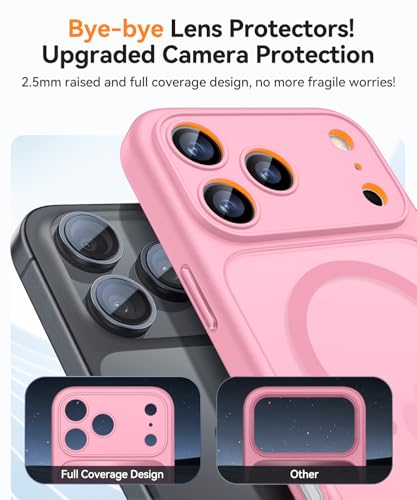 Image of CANSHN Magnetic Compatible with iPhone 17 Pro Max Case, Upgraded [Full Camera Protection] [Compatible with Magsafe] [Translucent Matte] Shockproof Protective Phone Cover 6.9 Inch - Pink