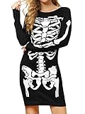 JUOIANTANG Damen Halloween Mottoparty Sexy Bodycon Langarm Festlich Skull Muster Kleid Women's Eng Pencil Kleid Kostüm S