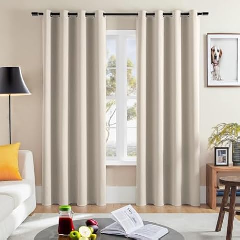 Urban Space 84L x 46W inch Grommet Blackout Curtains for Bedroom and Living Room - Set of 2 Panels Solid Thermal Insulated Room Darkening Curtains (Beige) Cover