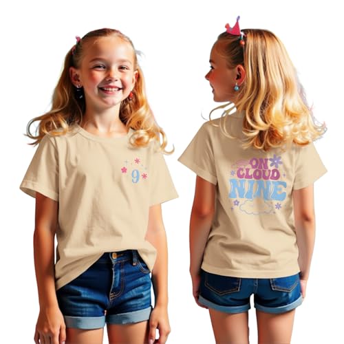 Image of On Cloud Nine Birthday Girl Shirt 9th Birthday Shirt Girl Flower Nineth Party T-Shirt Kids 9 Year Old Summer Tee Tops