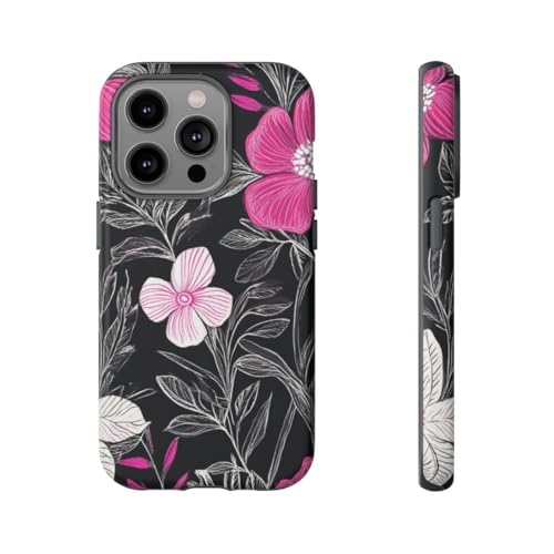Coque iPhone 14 Pro rigide mate contre les rayures avec motif floral rose