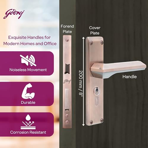 Image of Godrej Mortise Lock | 200mm Plate | 8 inch handle | NEH 23 | Double Throw Deadbolt | 3 Keys | Reversible Left /Right Handed|Door Lock For Home, Main Door | Black Antique Copper Finish | 1 Year Warranty