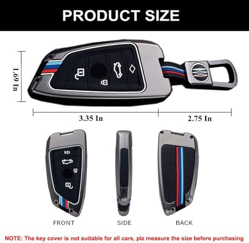 BKN Metal Soft Car Key Cover Shell with Keychain & Full Protection Compatible with B.M.W. X1 X3 X6 X5 | 3, 5, 6, 7 Series GT Series M, X Series 4 Button Smart Key | Visible in Low-Light Conditions