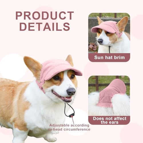 Galenecx Hunde Baseballmütze, Katze Dogs Sonnenbrille mit Rutschfestem Silikonband, Verstellbar Hundecap mit Ohrlöchern, Dog-Sonnenhut, Atmungsaktives Design, für Welpen Doggy & Beach(Pink)